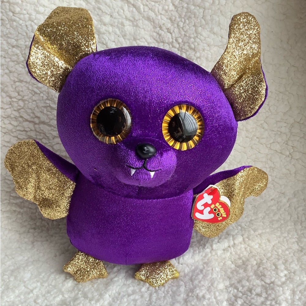 TY Beanie Boo Count Purple Bat Stuffed Animal Plush with Gold Accents